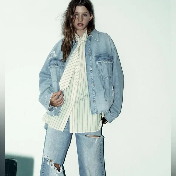 Zara TRF Ripped Denim Overshirt - Picture 6 of 15